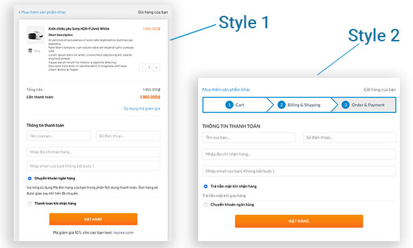 Tính năng onpage checkout