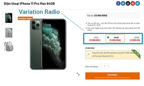 Tính năng biến thể dạng radio