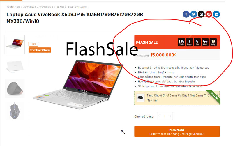 Flash sale countdown - tính năng đếm ngược thời gian khuyến mãi sản phẩm