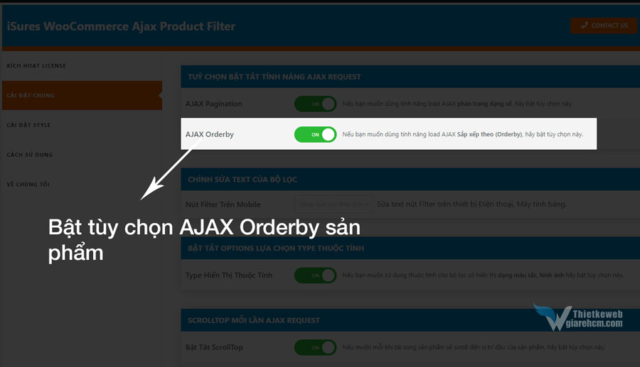 Bật AJAX Orderby sản phẩm